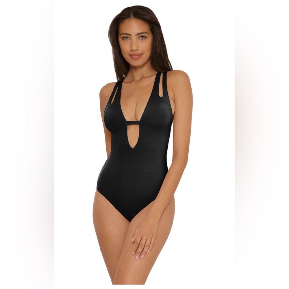 BECCA $128 NWOT Black Plunge Neck Elaine One Piece Swimsuit!